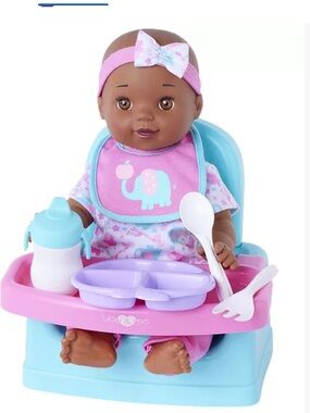 Baby Feeding Doll with Pink & Blue Mealtime Set